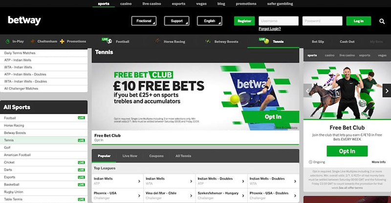 Betway - Tennis betting address regardless of class