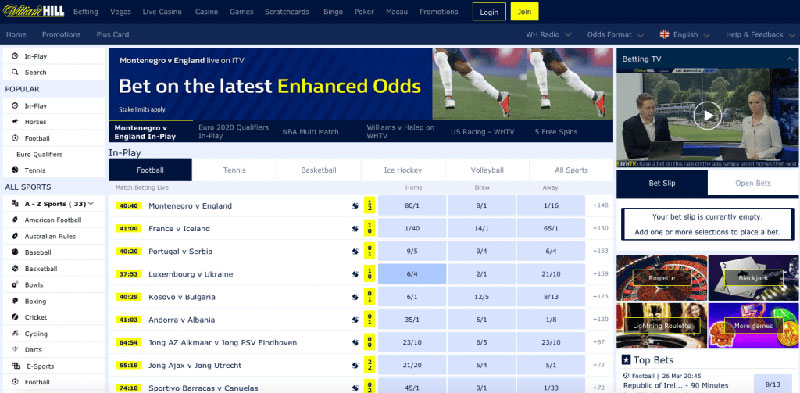 Play tennis betting at William Hill bookmaker