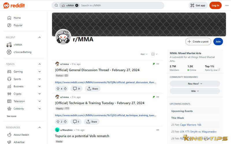 Leading betting forum Reddit - MMA