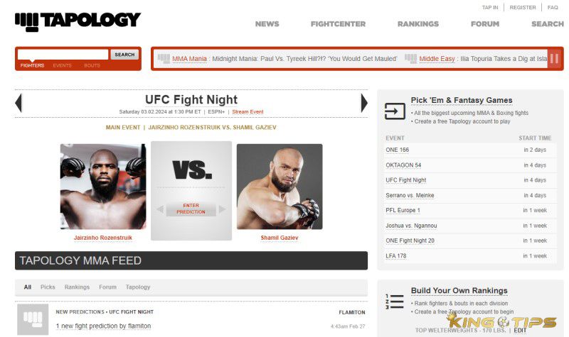 Famous MMA betting forum - Tapology