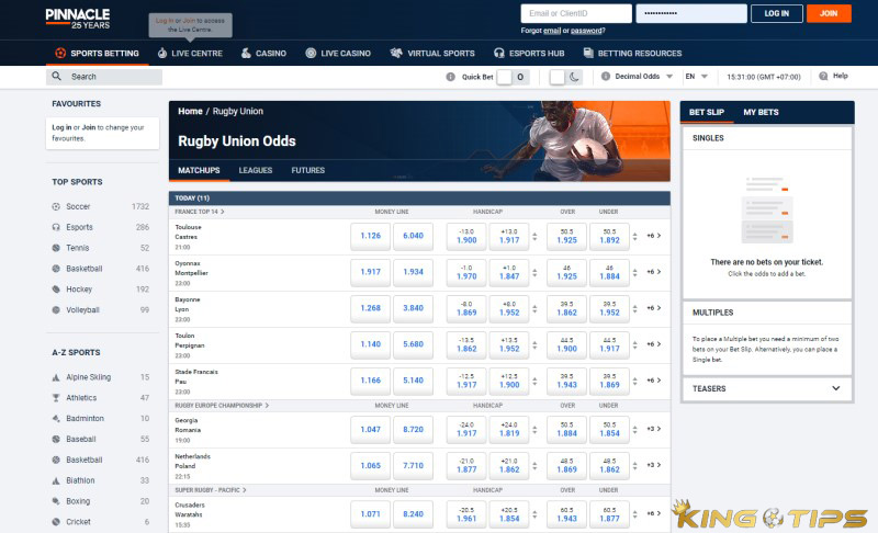 Pinnacle - Safe bookmaker for rugby betting