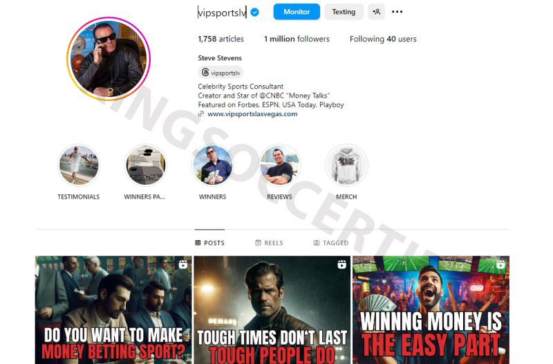 @VIPSportsLV is an Instagram account with a large number of followers