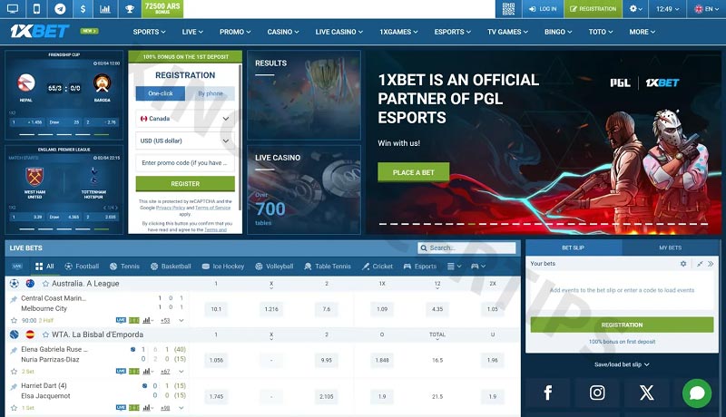 1xBet - Top betting sites USA