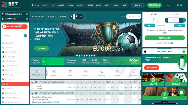 Betting sites Russia: 22Bet