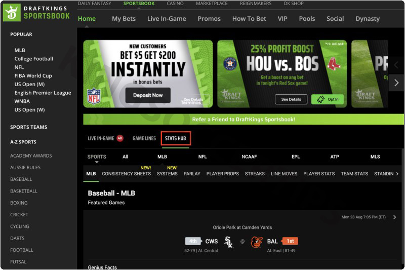 DraftKings - Popular sports betting site