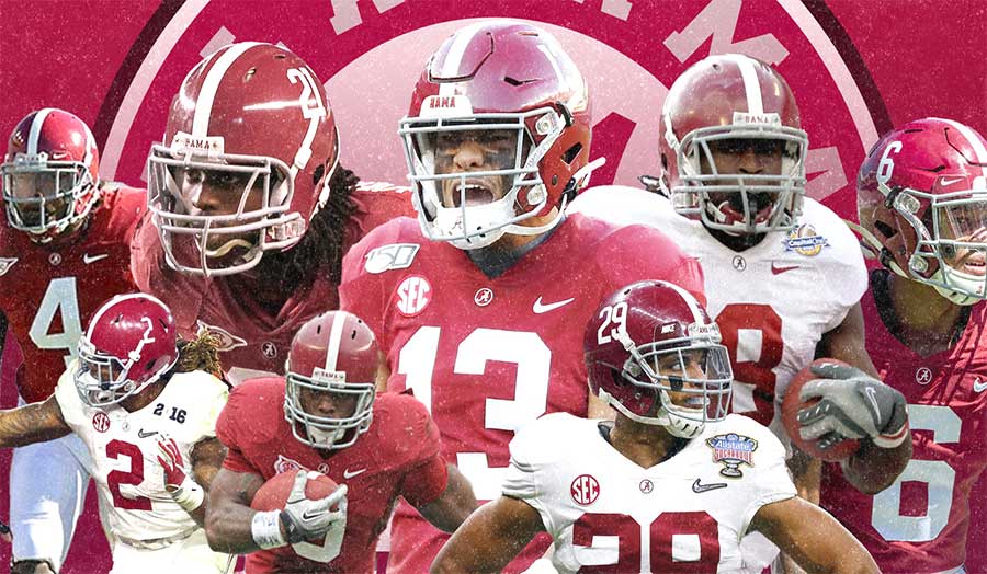 Collage of best Alabama football players from past and modern eras