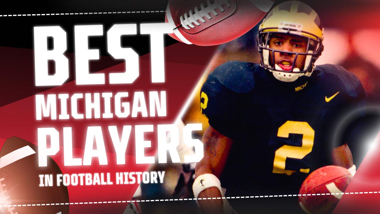 A collage of Michigan football legends across different eras