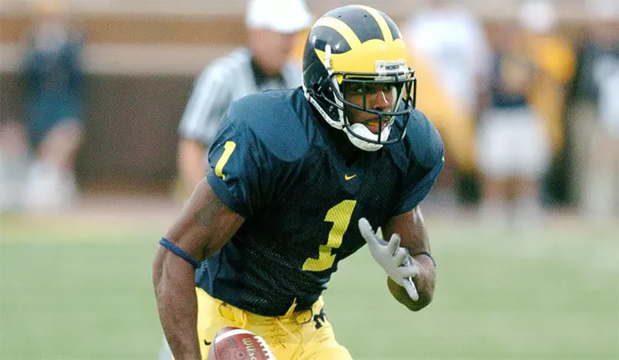 Braylon Edwards wearing the maize and blue of Michigan